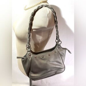 Alfred Dunner Small Purse Shoulder Bag Grey Pockets Zip Vinyl